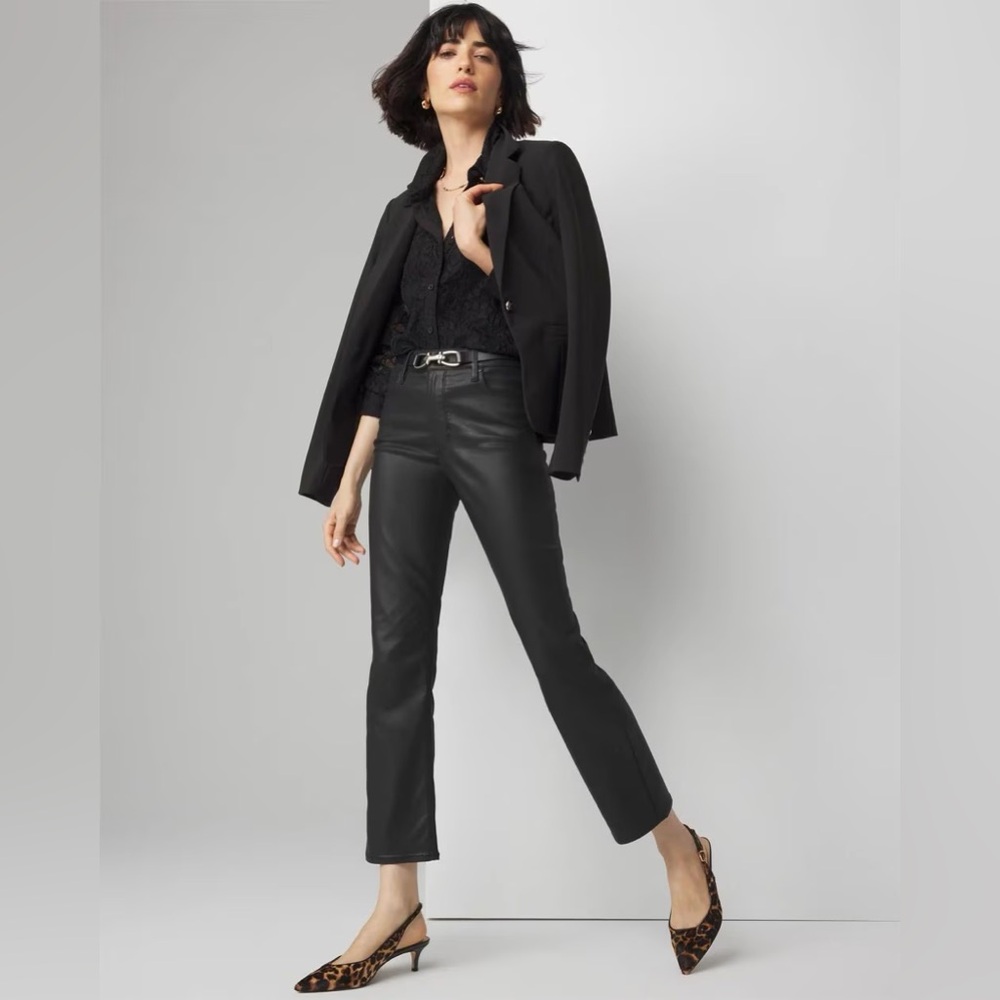 NWT WHBM Coated Kick Flare Jean in Vegas Coated Black size 00